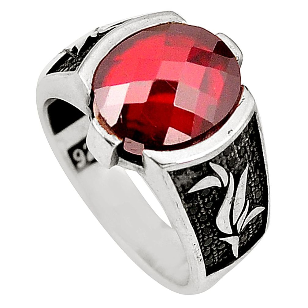 Red garnet quartz topaz 925 sterling silver mens ring size 8 a77272