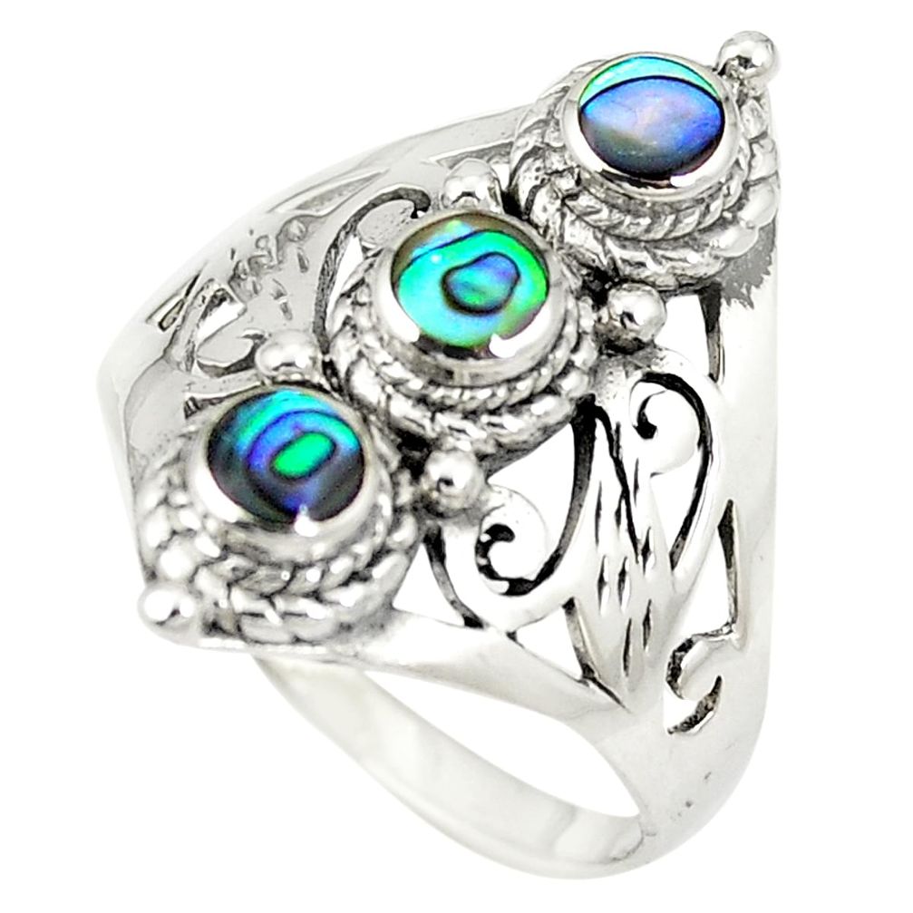 Green abalone paua seashell enamel 925 silver ring jewelry size 9 a77363