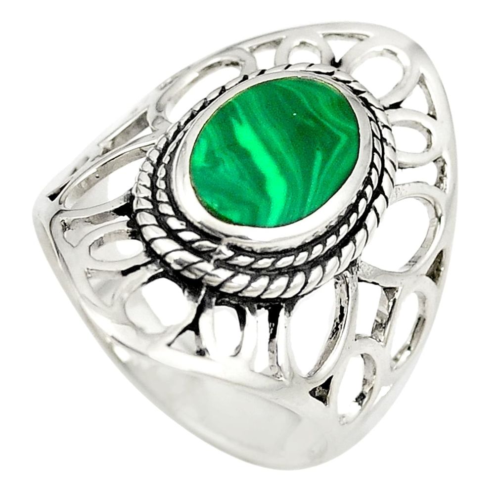 Green malachite (pilot's stone) 925 silver ring jewelry size 8.5 a77384