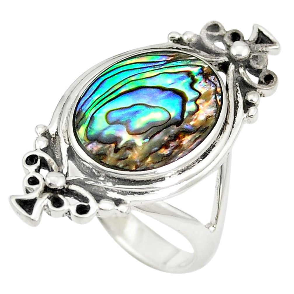 Green abalone paua seashell enamel 925 silver ring jewelry size 6 a77443