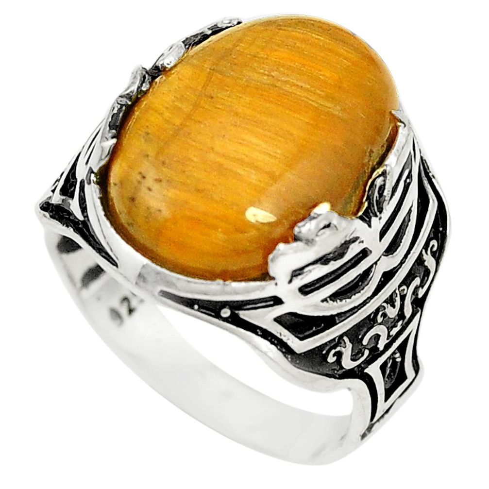 Natural brown tiger's eye 925 sterling silver mens ring size 9.5 a78764