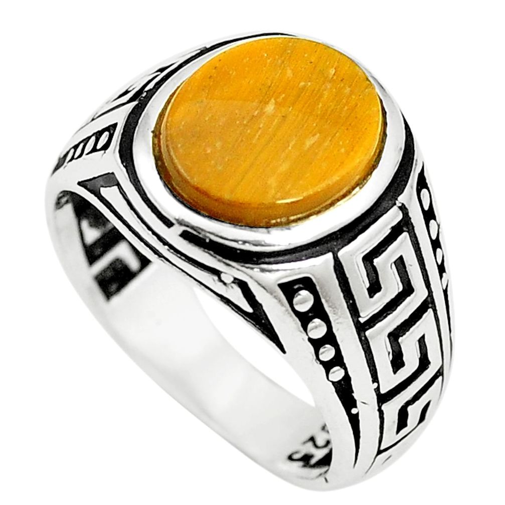 Natural brown tiger's eye 925 sterling silver mens ring size 9 a78817