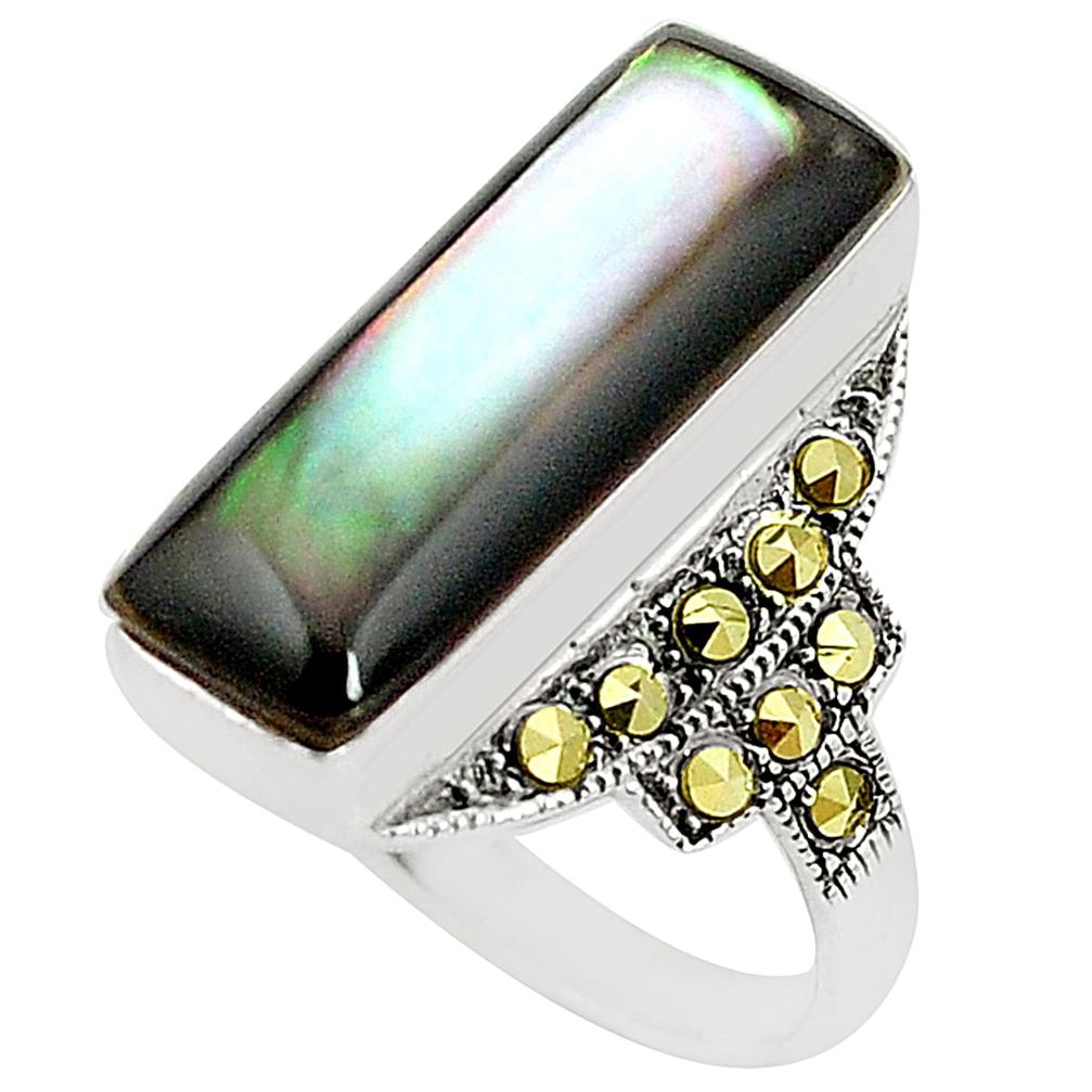 Natural white pearl marcasite 925 sterling silver ring size 7.5 a79028