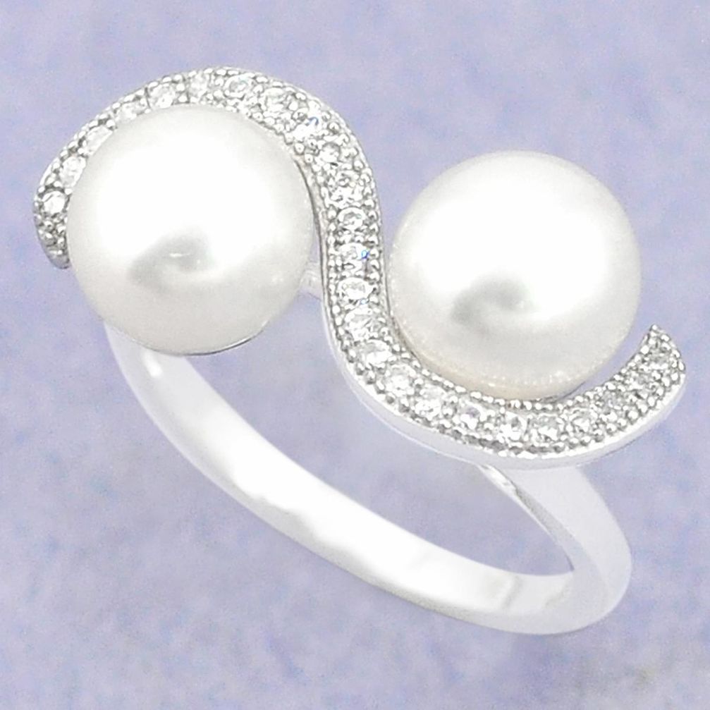 Natural white pearl topaz 925 sterling silver ring jewelry size 8 a79545