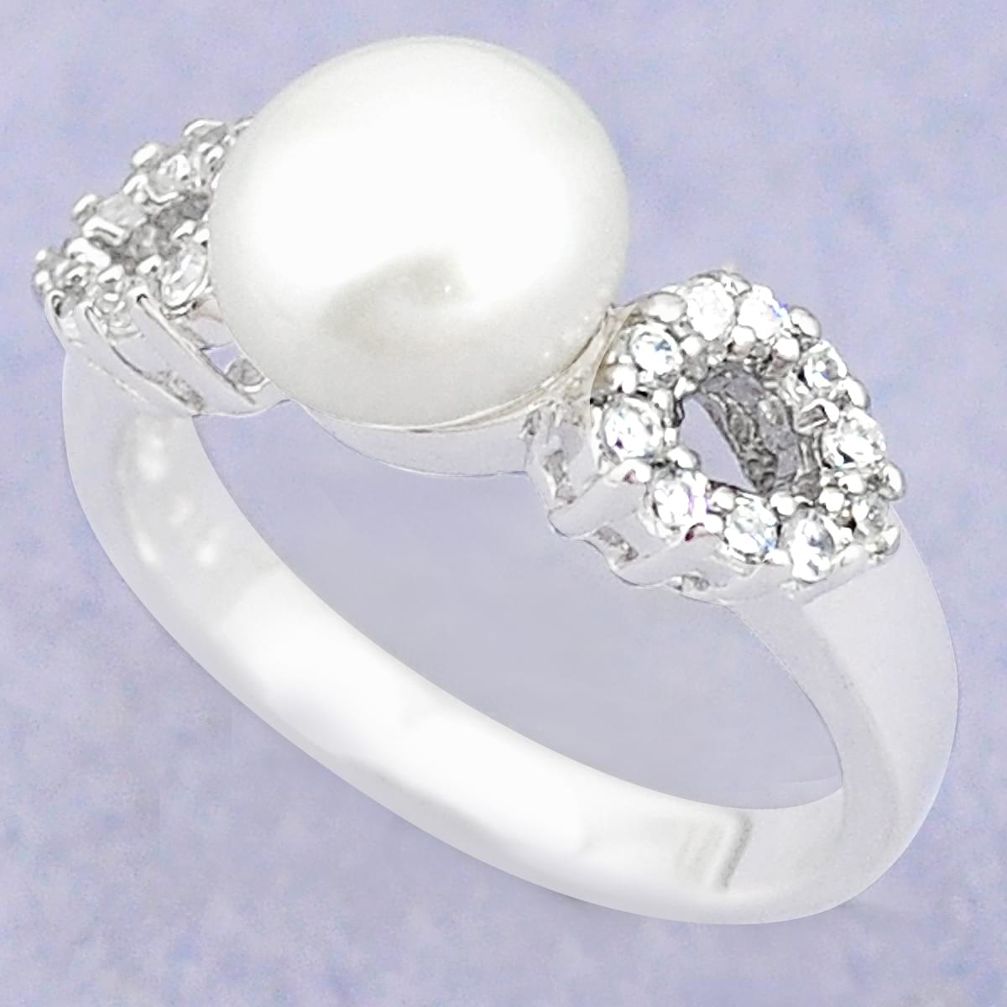 Natural white pearl topaz 925 sterling silver ring size 7.5 a79558