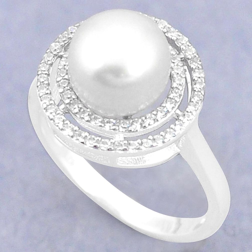 Natural white pearl topaz 925 sterling silver ring size 6.5 a79569