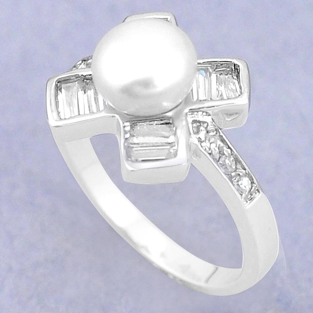 925 sterling silver natural white pearl topaz ring jewelry size 8.5 a79620