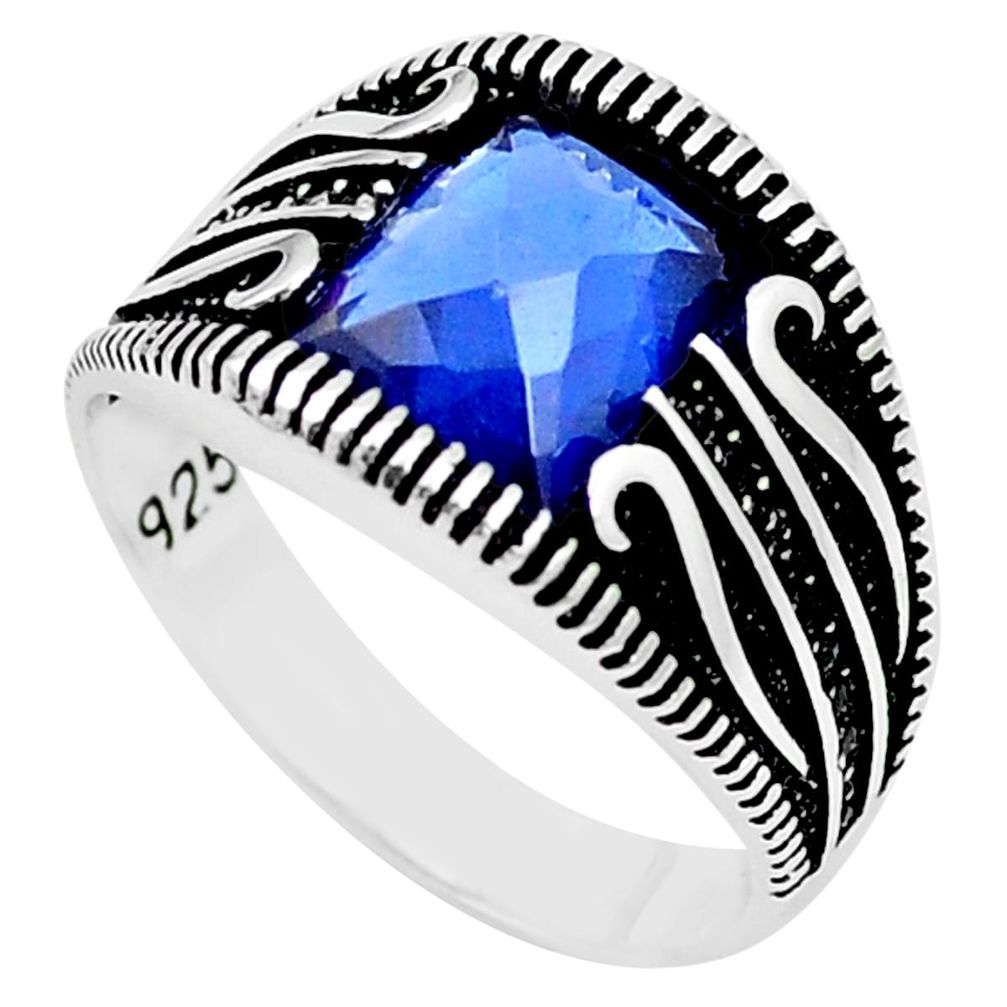 Blue sapphire quartz topaz 925 sterling silver mens ring size 10 a80621
