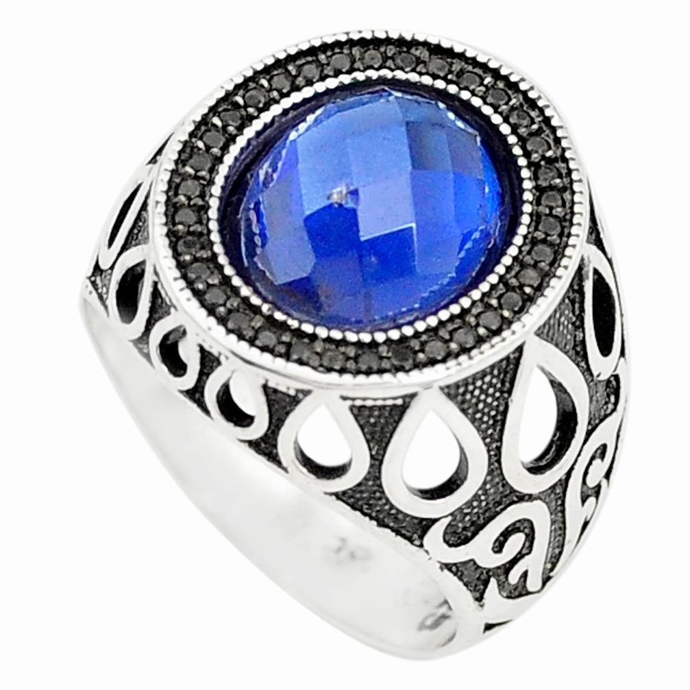 Blue sapphire quartz topaz 925 sterling silver mens ring size 9 a80654