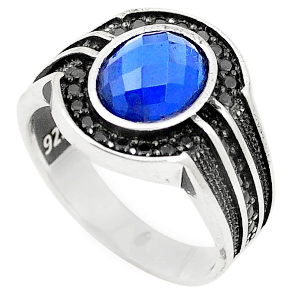 Blue sapphire quartz topaz 925 sterling silver mens ring size 10 a80770