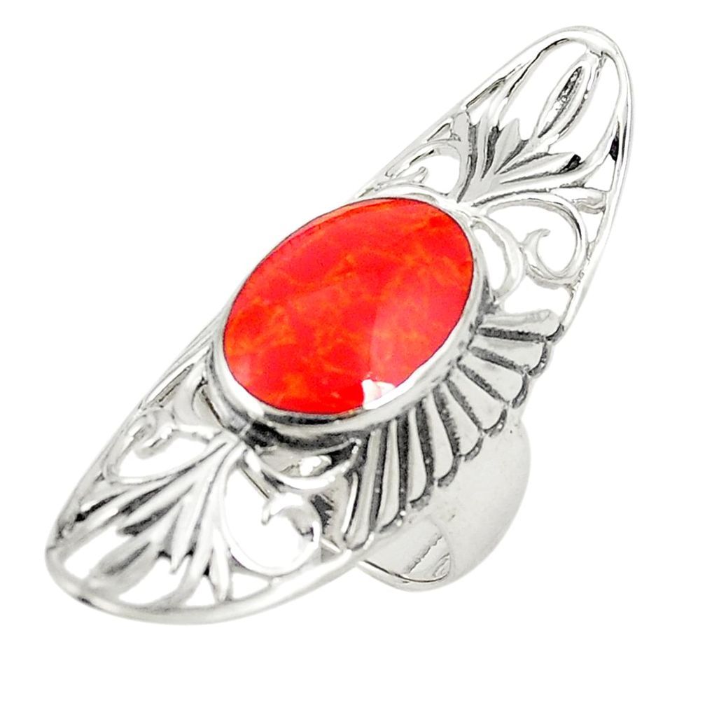 Red coral oval shape 925 sterling silver ring jewelry size 6 a80863