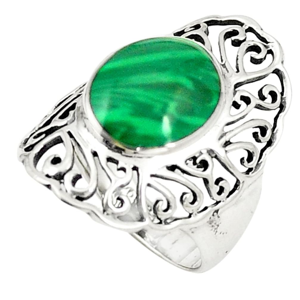 Natural green malachite (pilot's stone) 925 silver ring size 7.5 a80864