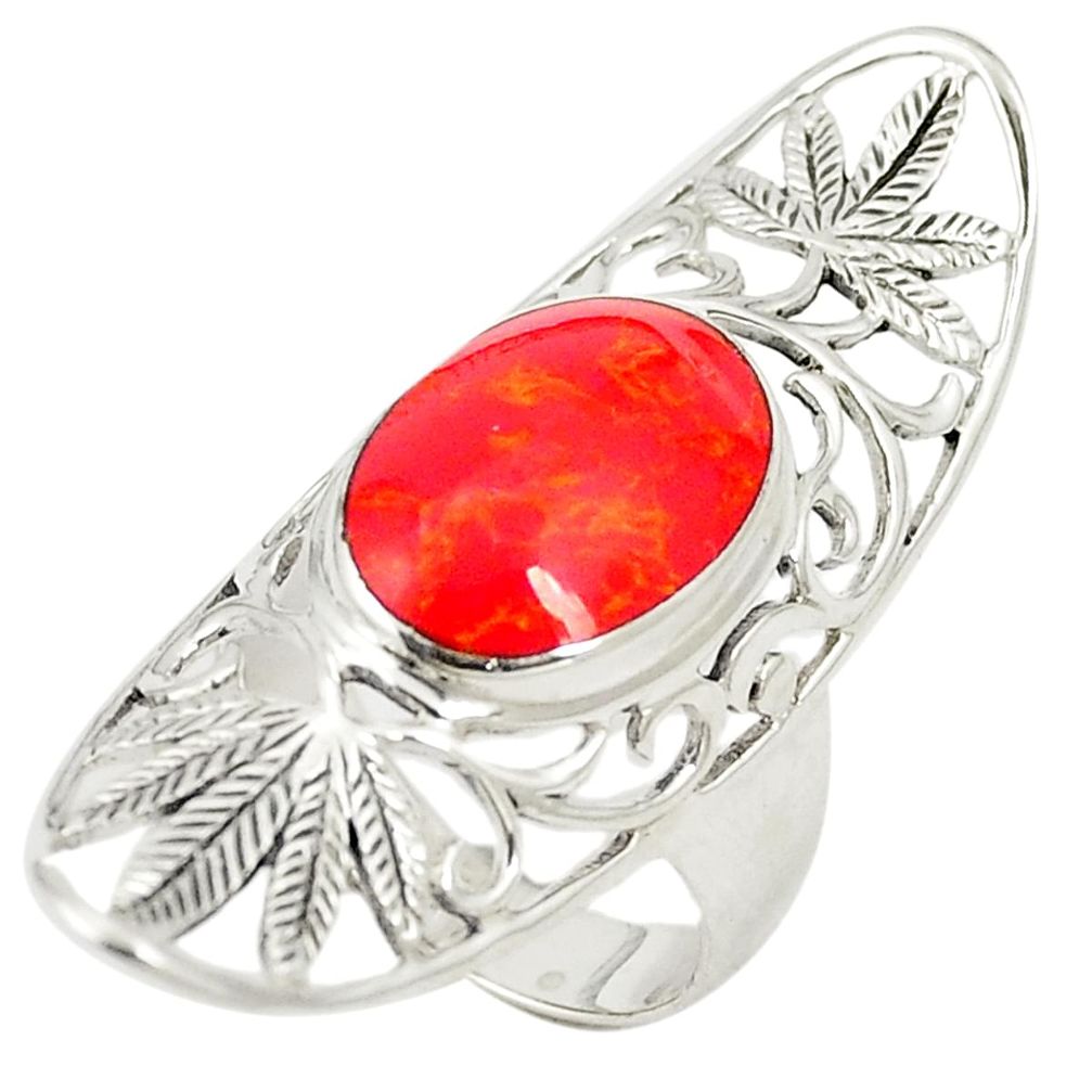 Red coral oval shape 925 sterling silver ring jewelry size 6.5 a80866