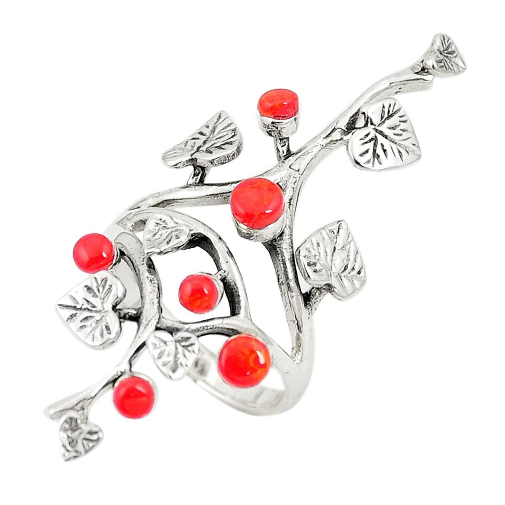 Red coral round 925 sterling silver ring jewelry size 8.5 a80871