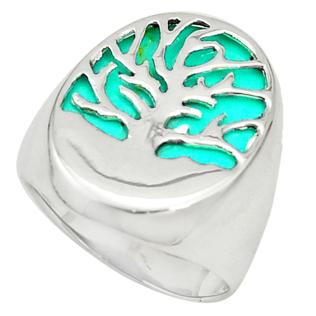 Fine green turquoise 925 sterling silver tree of life ring size 7 a80872
