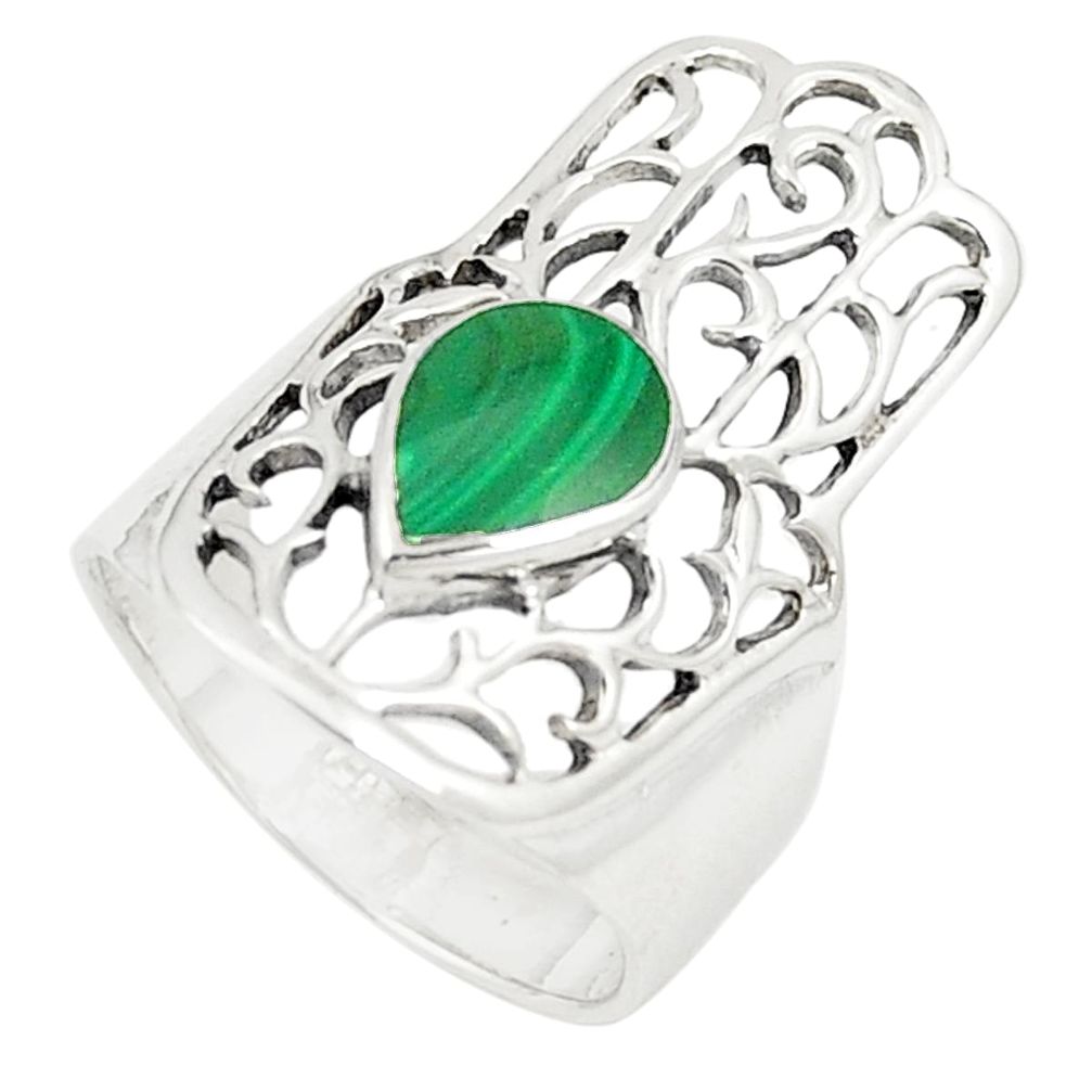 925 silver green malachite (pilot's stone) hand of god hamsa ring size 7 a80887