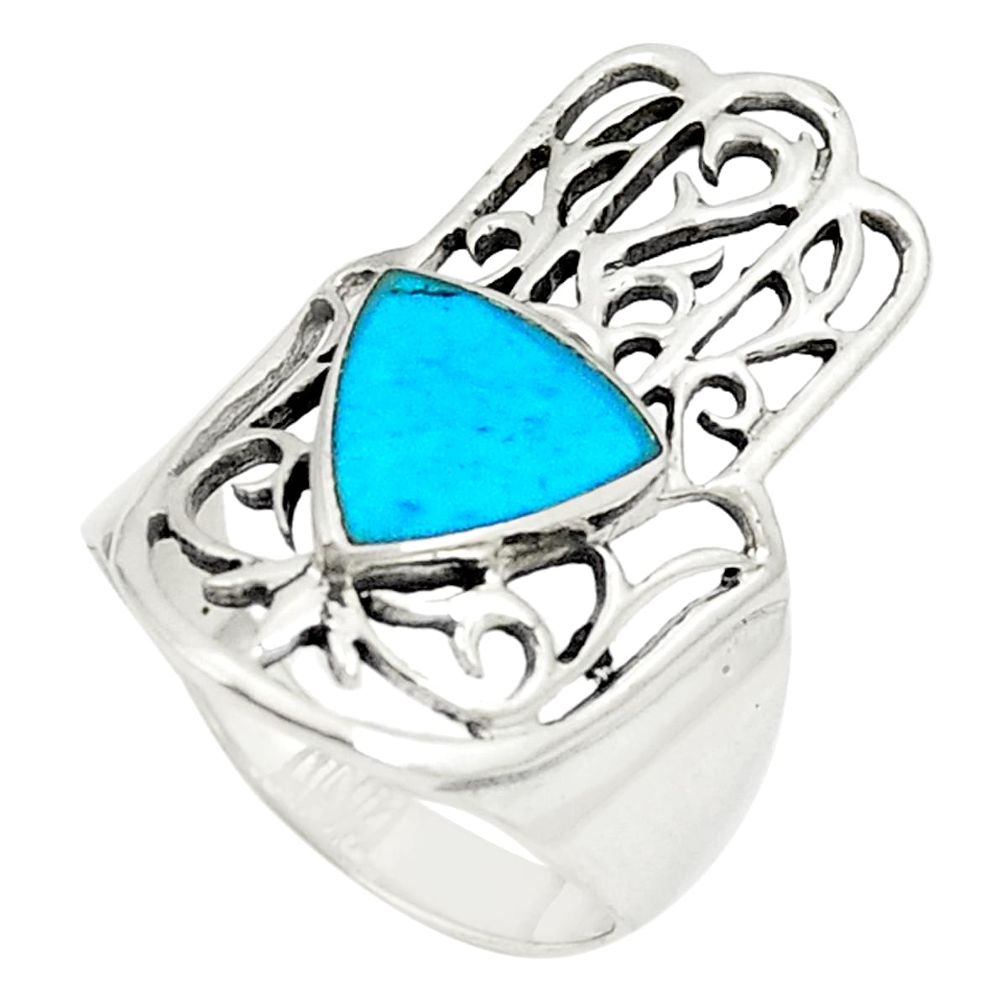 925 silver fine blue turquoise hand of god hamsa ring jewelry size 6 a80918