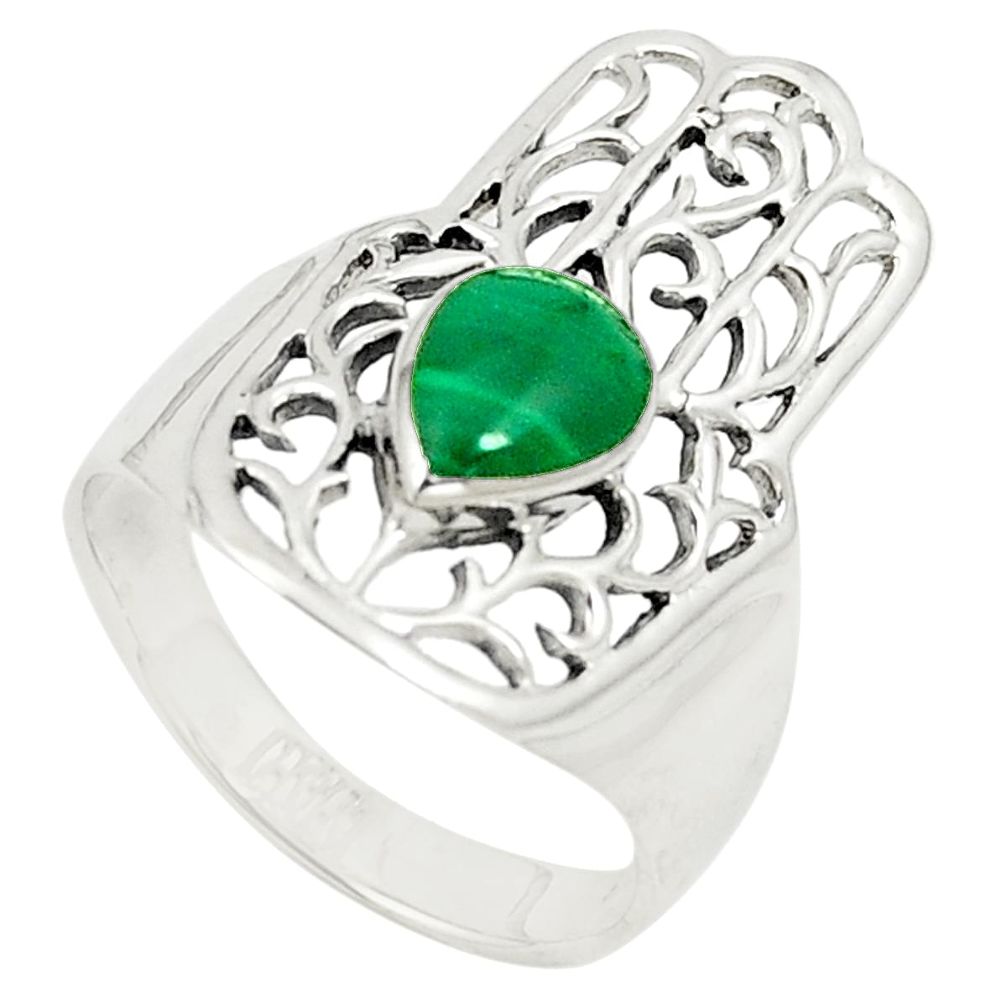 Malachite (pilot's stone) 925 silver hand of god hamsa ring size 8.5 a80919