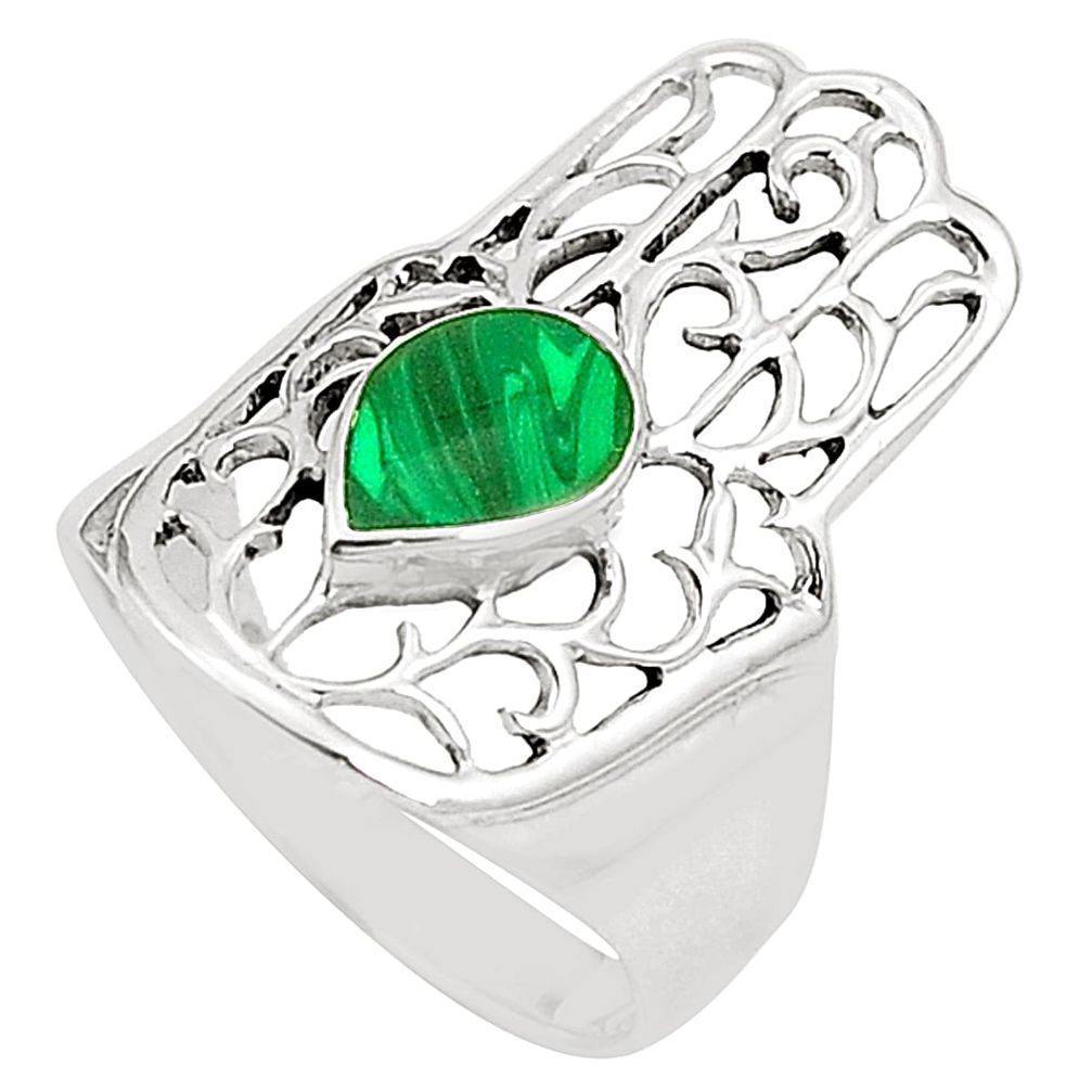 Malachite (pilot's stone) 925 silver hand of god hamsa ring size 7.5 a80956