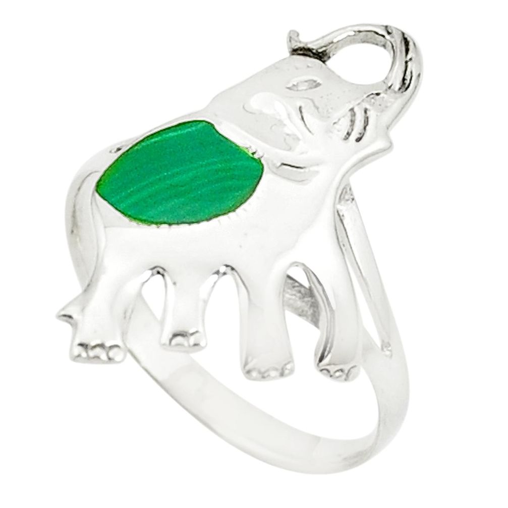 Green malachite (pilot's stone) 925 silver elephant ring size 7.5 a80977