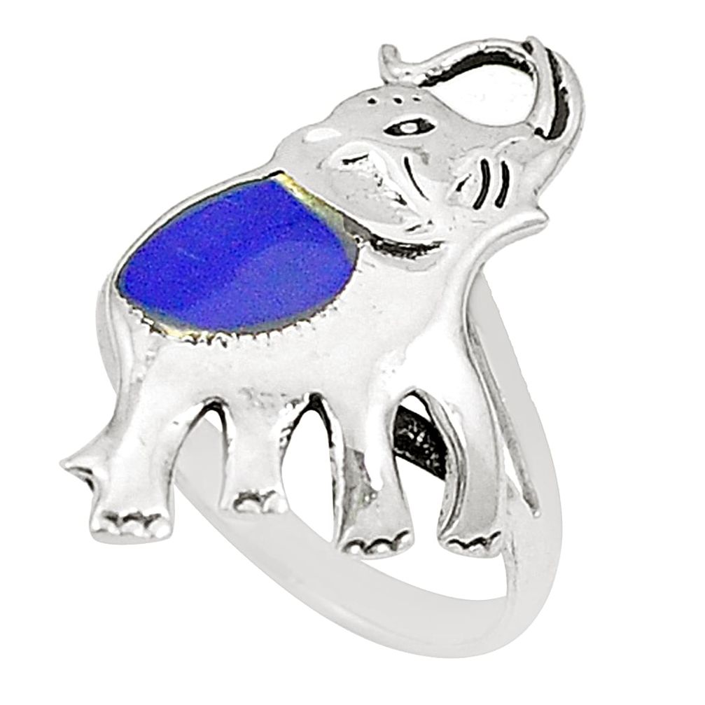 Blue lapis lazuli 925 sterling silver elephant ring size 5.5 a80983
