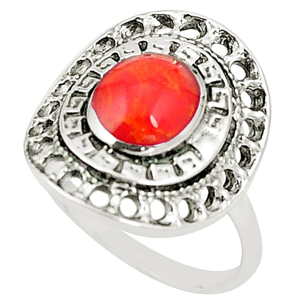 925 sterling silver red coral oval ring jewelry size 5.5 a80989