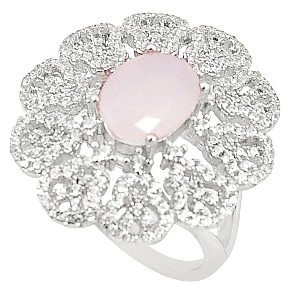 Natural pink rose quartz oval topaz 925 sterling silver ring size 8 a81146