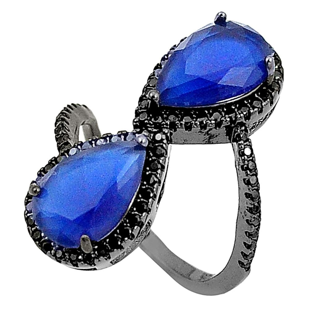 925 sterling silver blue sapphire quartz topaz black rhodium ring size 8 a81184