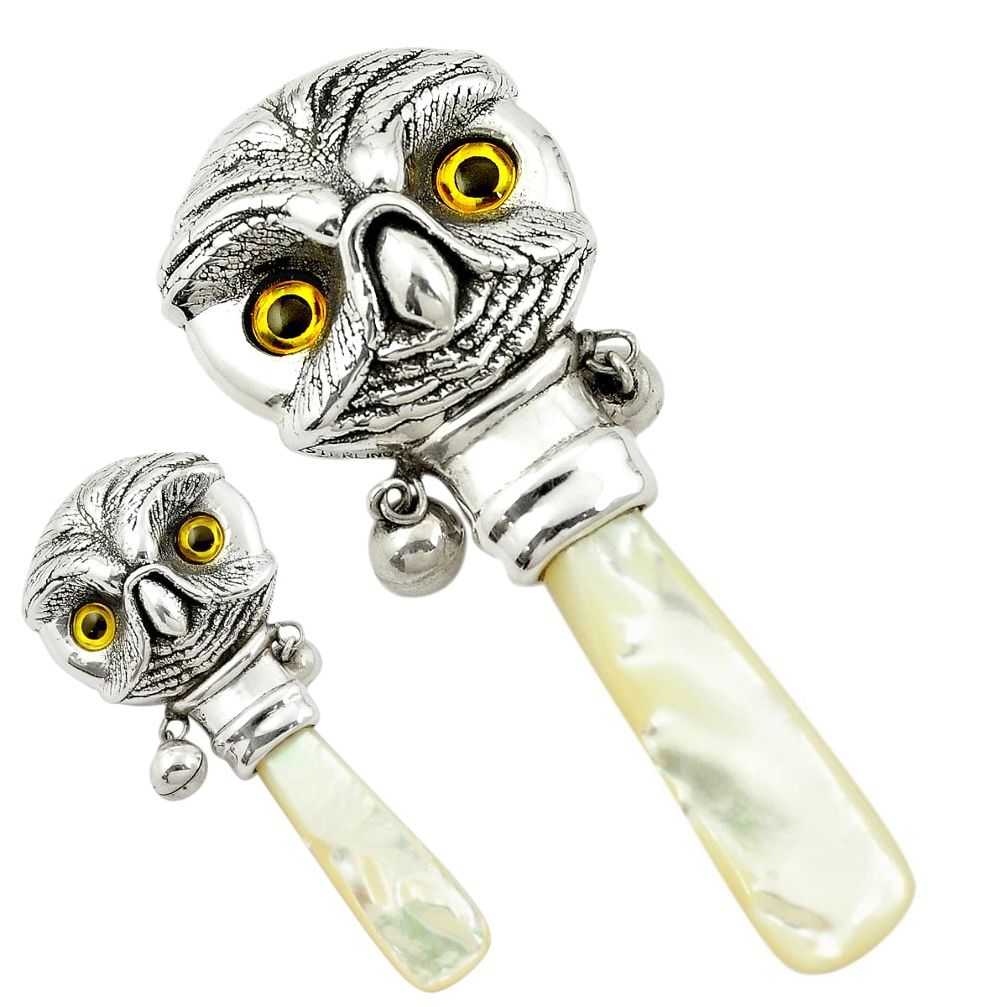 Baby toy natural blister pearl 925 sterling silver rattle owl lucky a82117
