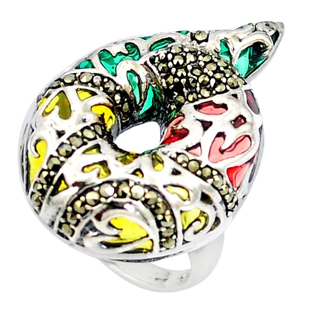 Fine marcasite enamel 925 sterling silver ring jewelry size 6.5 a82902