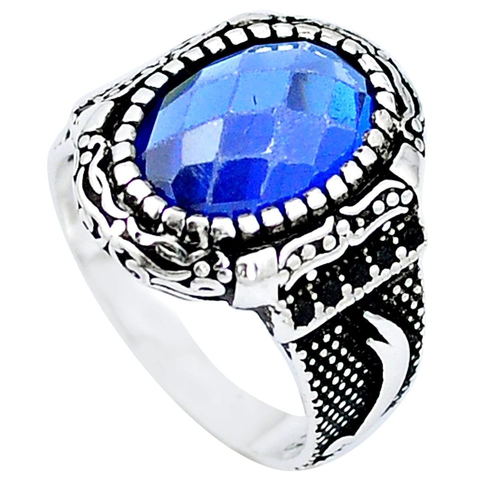 Blue sapphire quartz topaz 925 sterling silver mens ring size 8.5 a83008