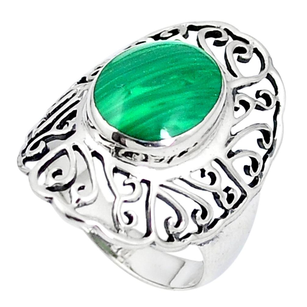 Natural green malachite (pilot's stone) 925 silver ring size 6.5 a83158