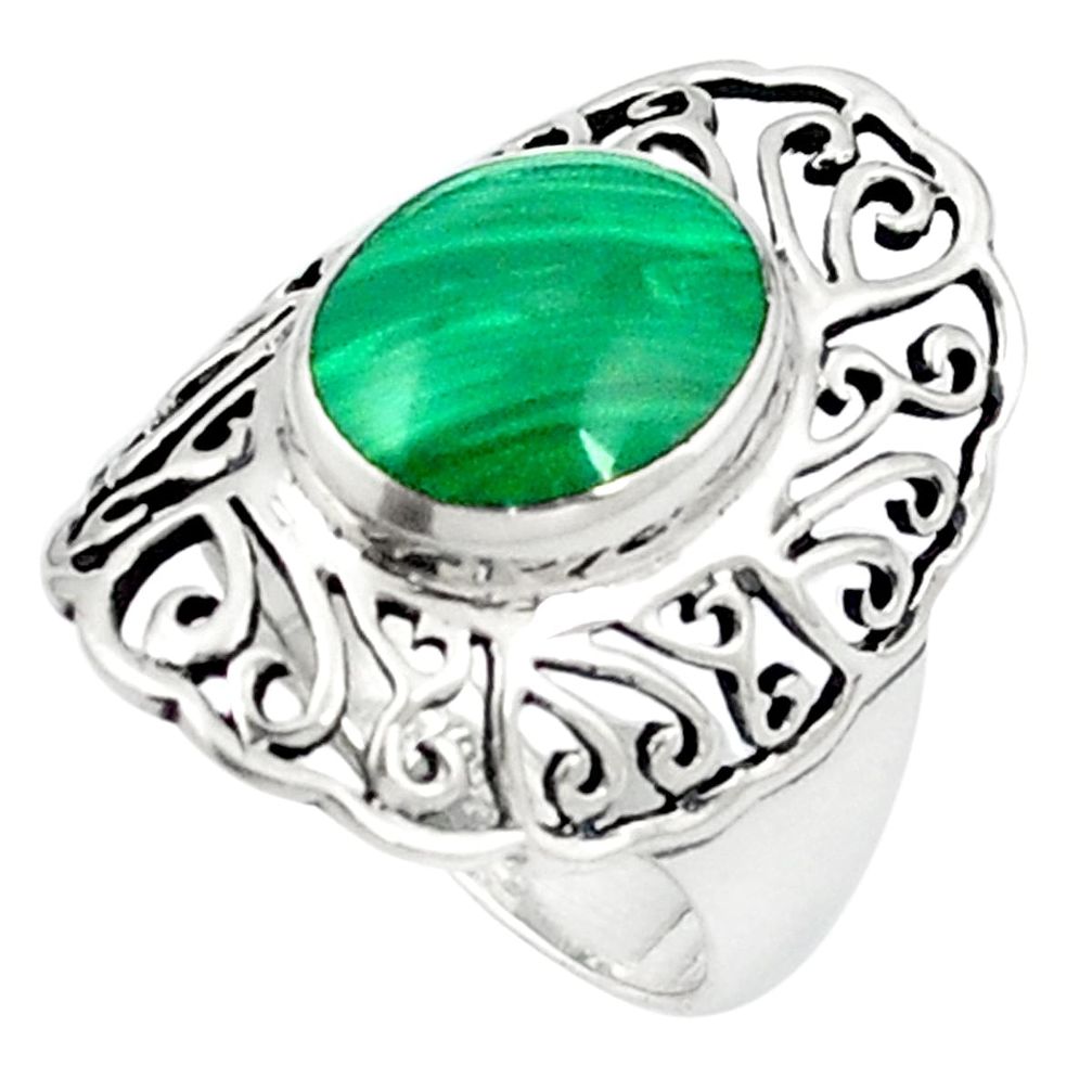 Natural green malachite (pilot's stone) 925 silver ring size 6.5 a83187