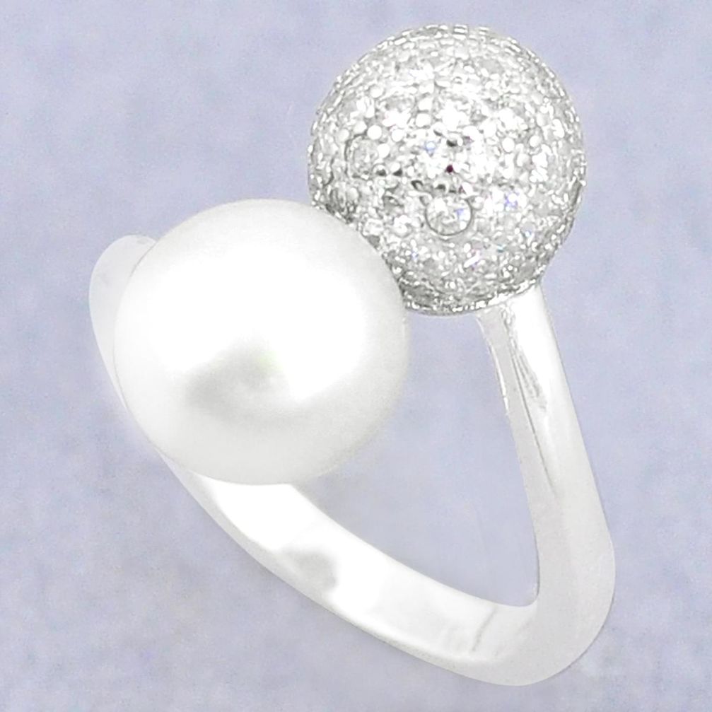 Natural white pearl topaz 925 silver adjustable ring jewelry size 8 a83367
