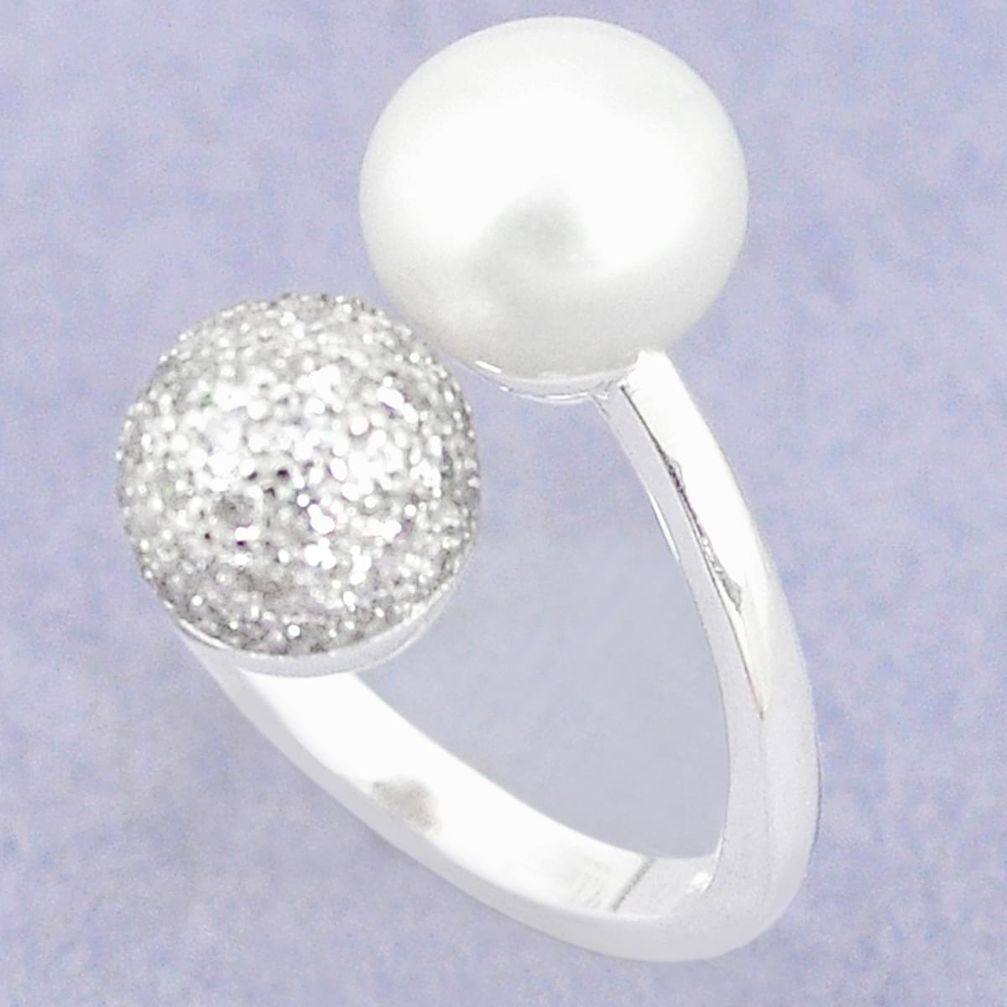 925 silver natural white pearl topaz adjustable ring jewelry size 6 a83371