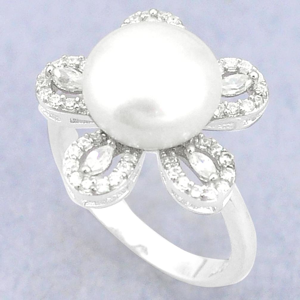 Natural white pearl topaz 925 sterling silver ring jewelry size 6 a83374