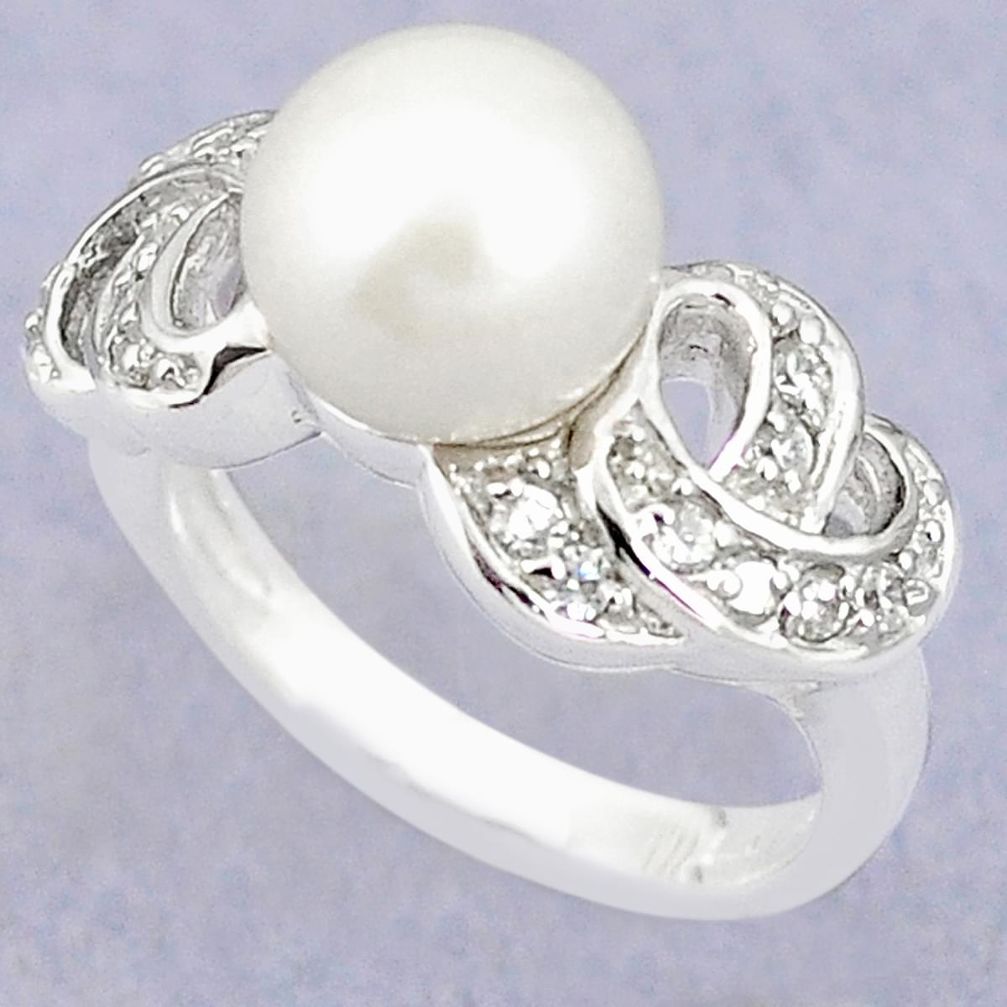 925 sterling silver natural white pearl topaz ring jewelry size 5.5 a83400