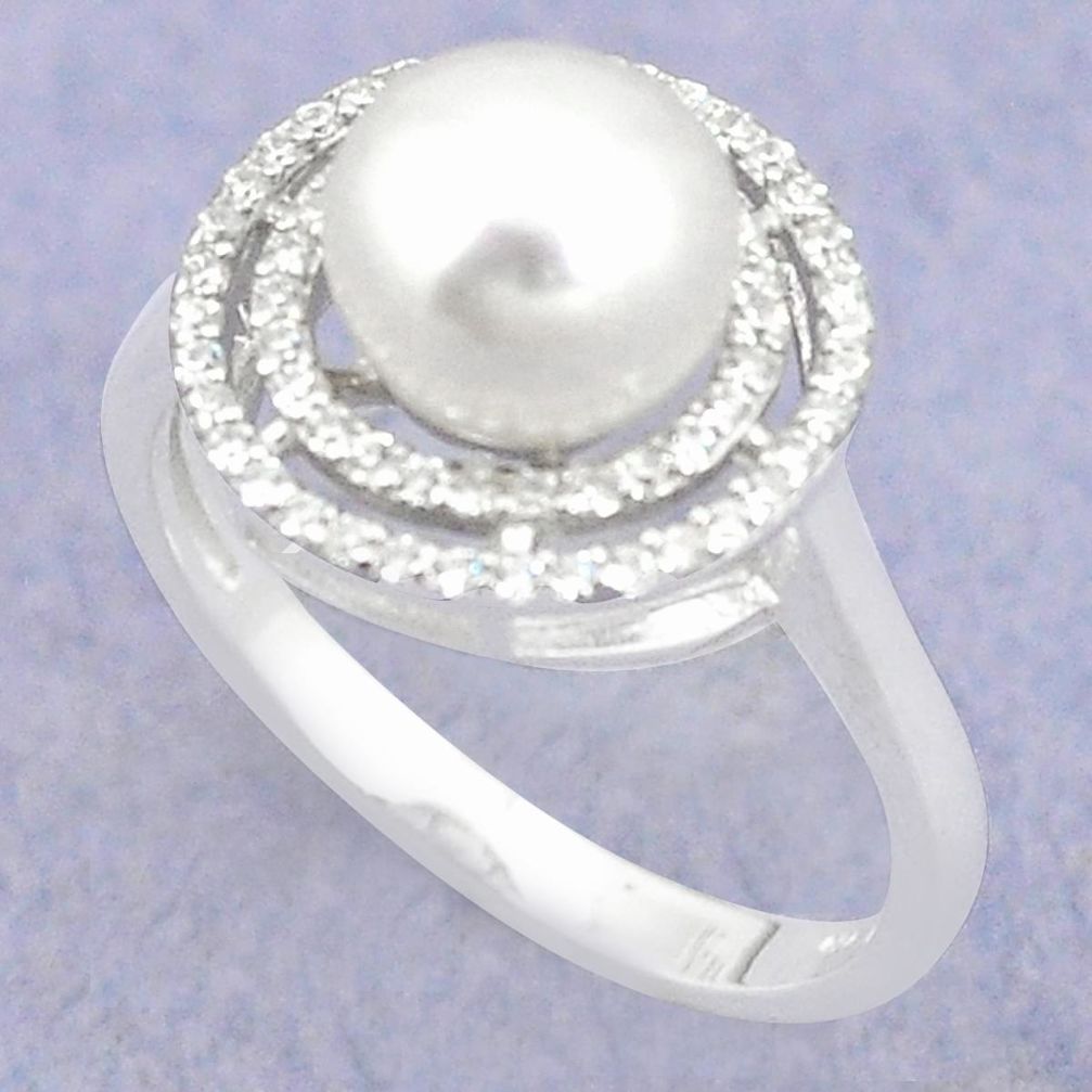 Natural white pearl topaz 925 sterling silver ring size 7.5 a83406