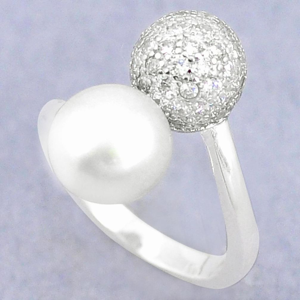 Natural white pearl topaz 925 silver adjustable ring jewelry size 5 a83414