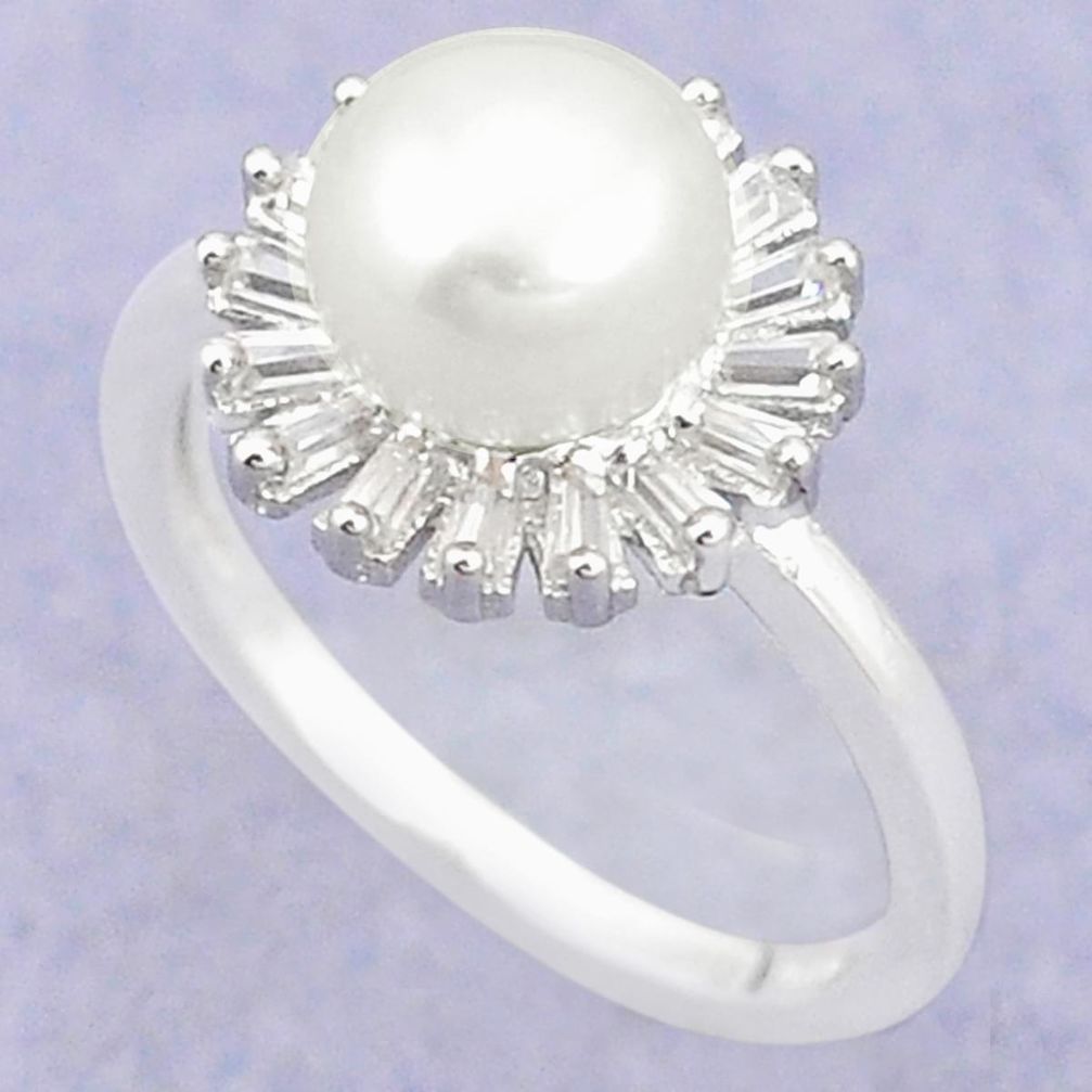 Natural white pearl topaz 925 sterling silver ring jewelry size 7.5 a83415