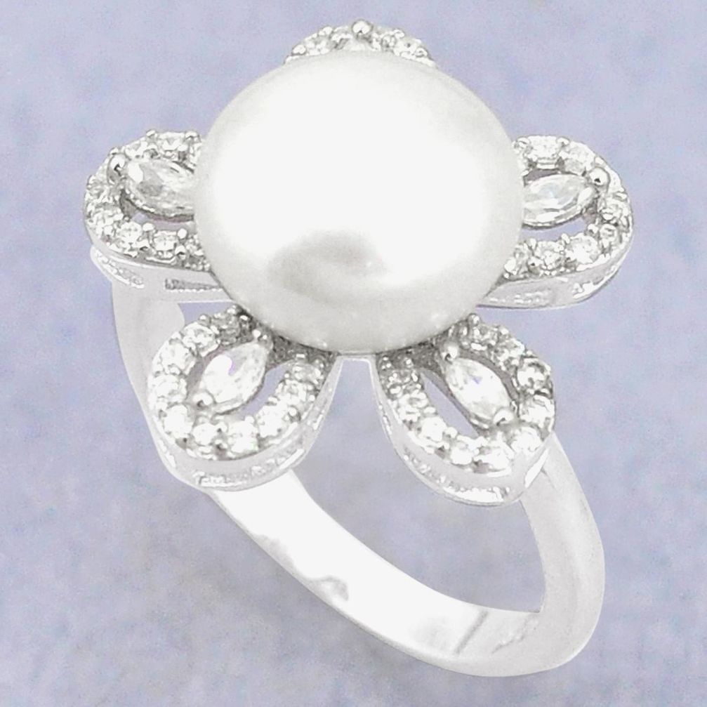 925 sterling silver natural white pearl topaz ring jewelry size 8.5 a83431