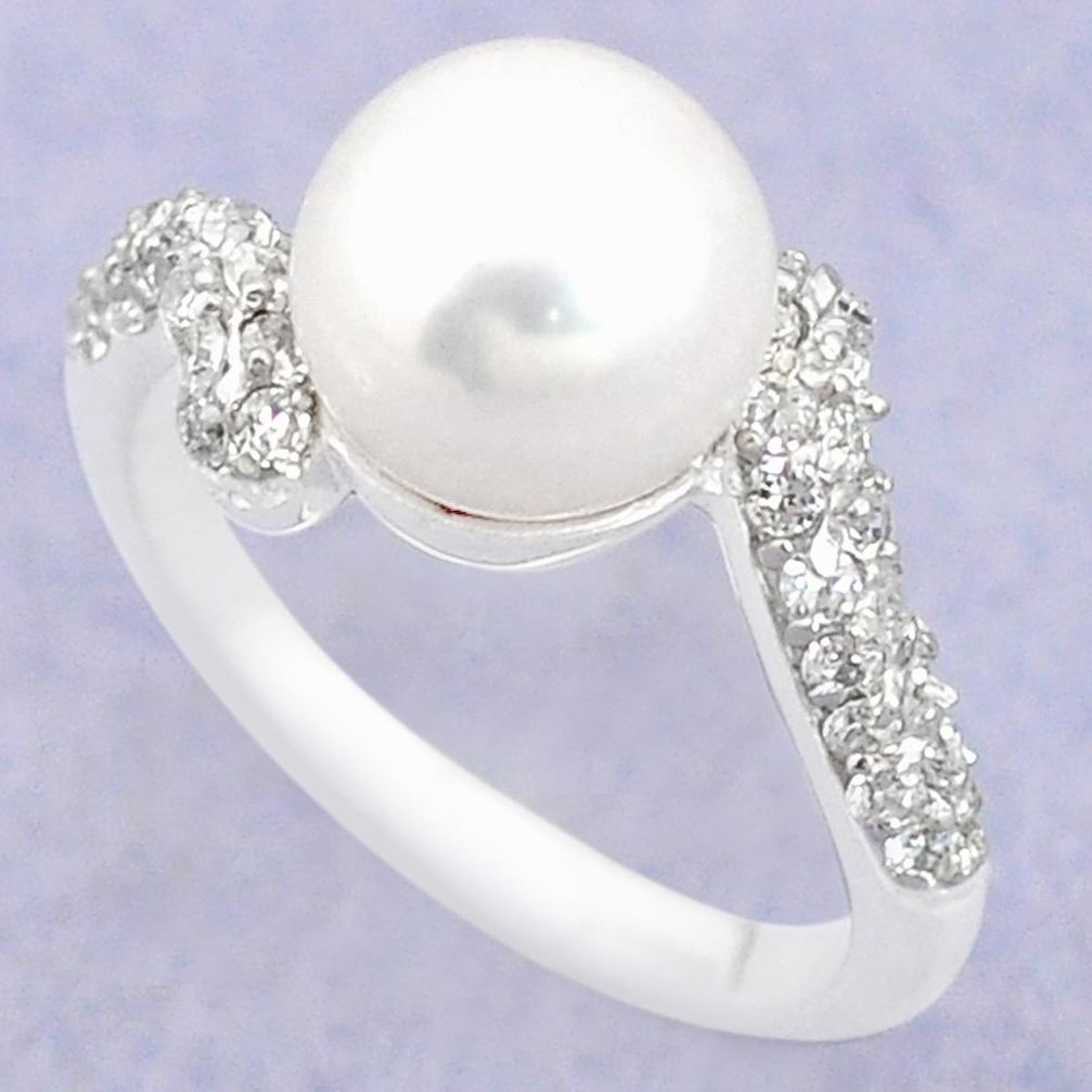 Natural white pearl topaz 925 sterling silver ring jewelry size 6 a83437