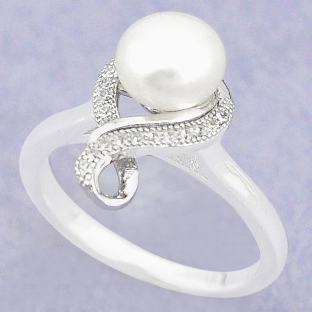 925 sterling silver natural white pearl topaz round ring size 5.5 a83440