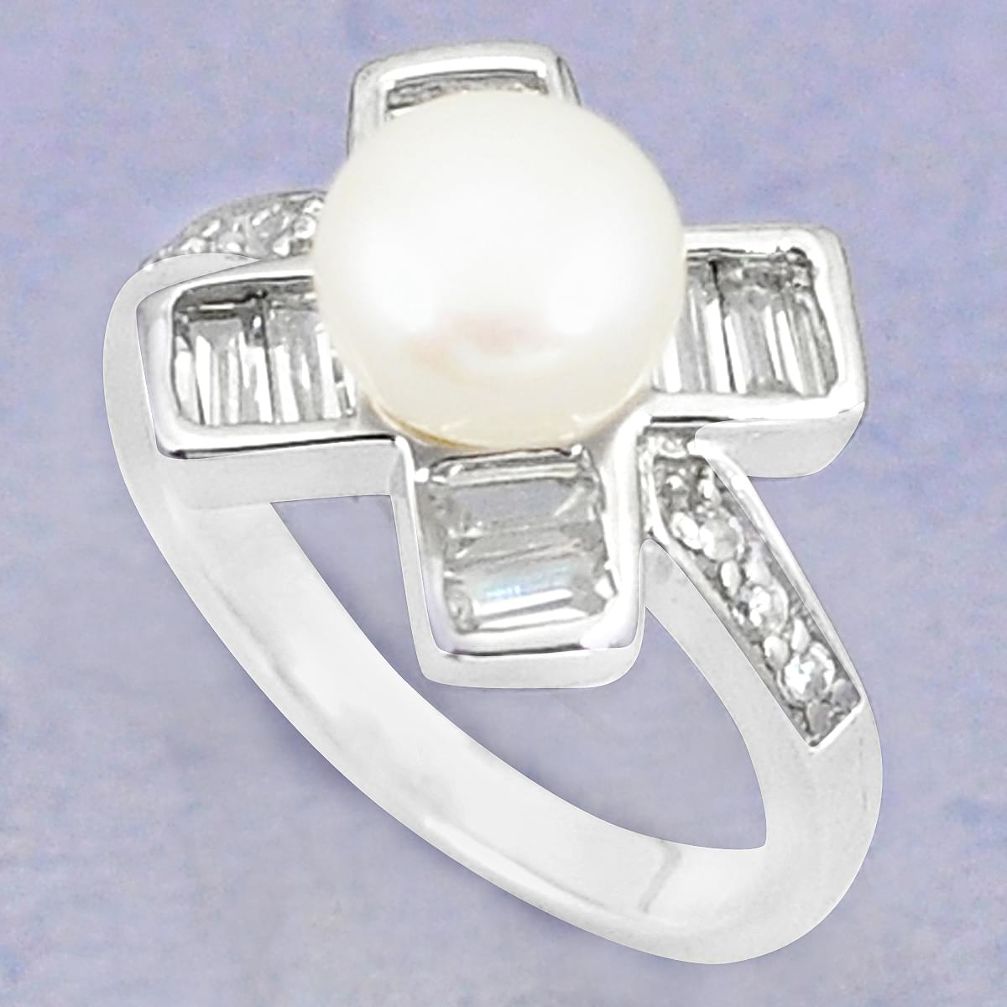 Natural white pearl topaz 925 sterling silver ring jewelry size 8 a83442