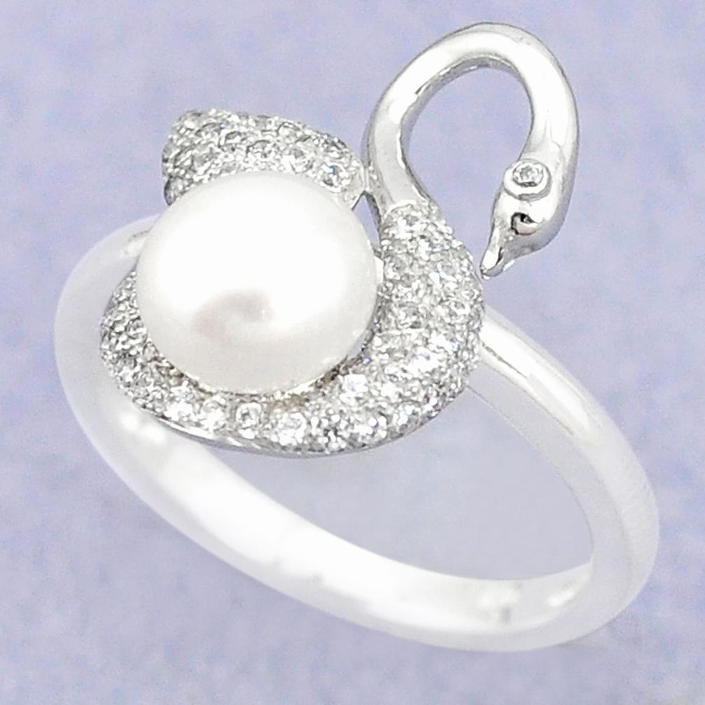 Natural white pearl topaz 925 sterling silver ring jewelry size 6 a83459