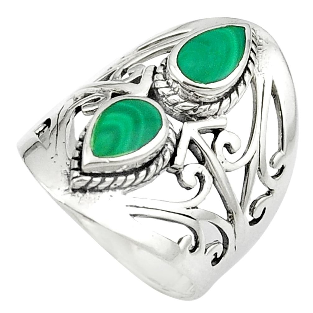 Natural green malachite (pilot's stone) 925 silver ring size 6.5 a84230