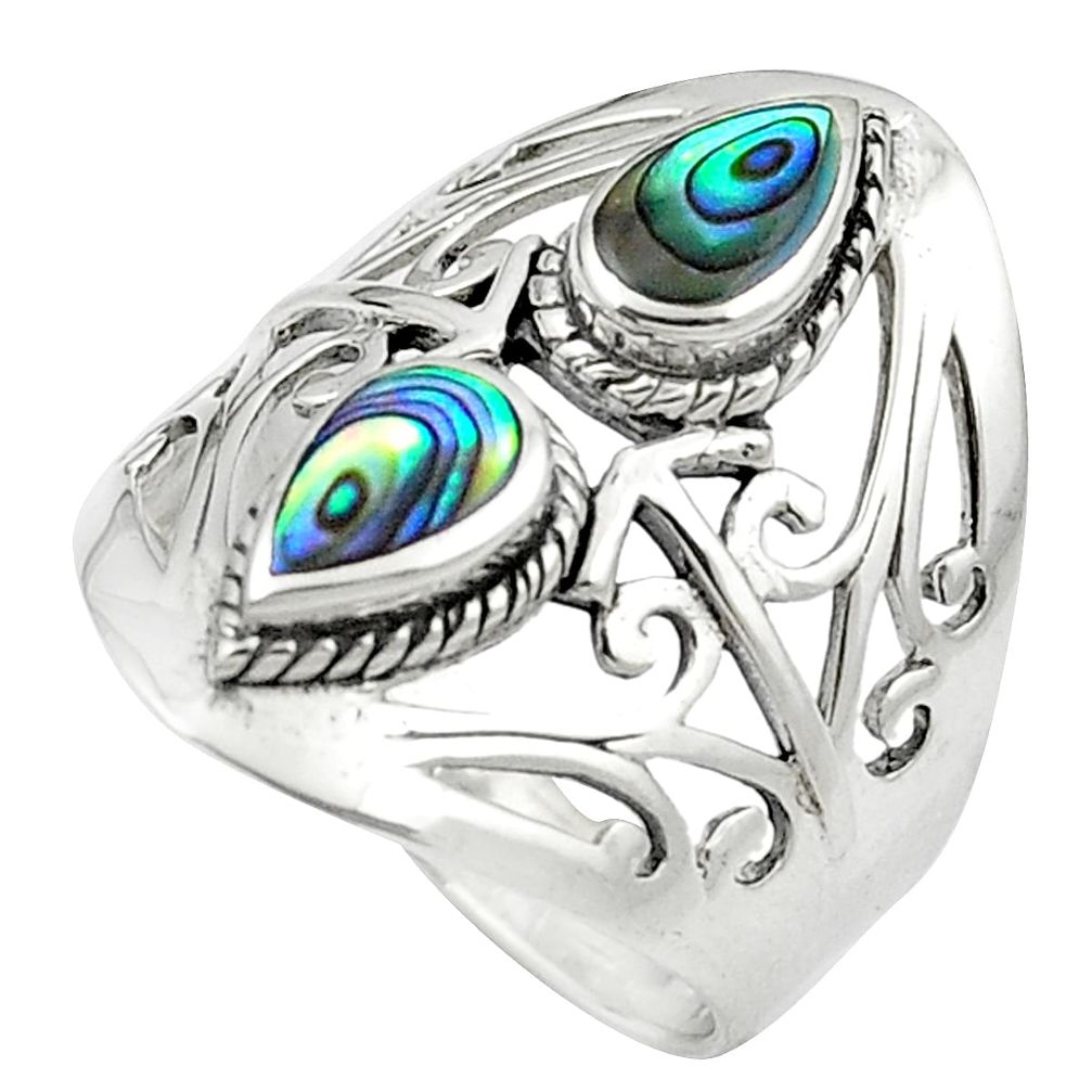 925 silver natural green abalone paua seashell pear ring size 8.5 a84304