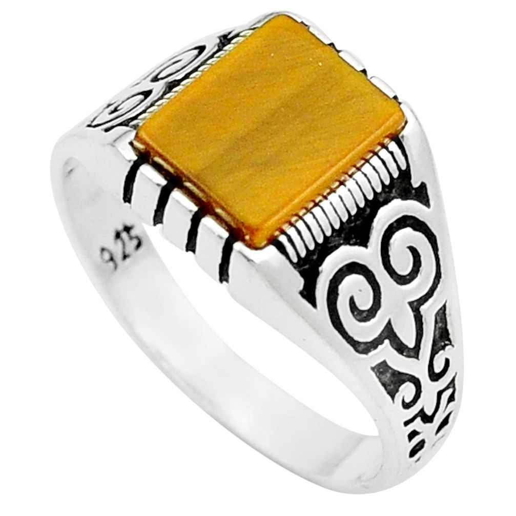 Natural brown tiger's eye 925 sterling silver mens ring size 10.5 a84632