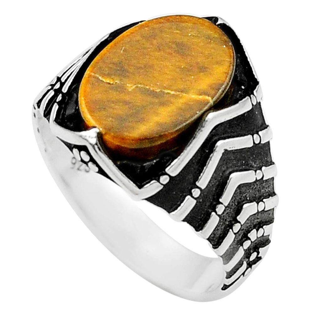 Natural brown tiger's eye 925 sterling silver mens ring size 10 a84634