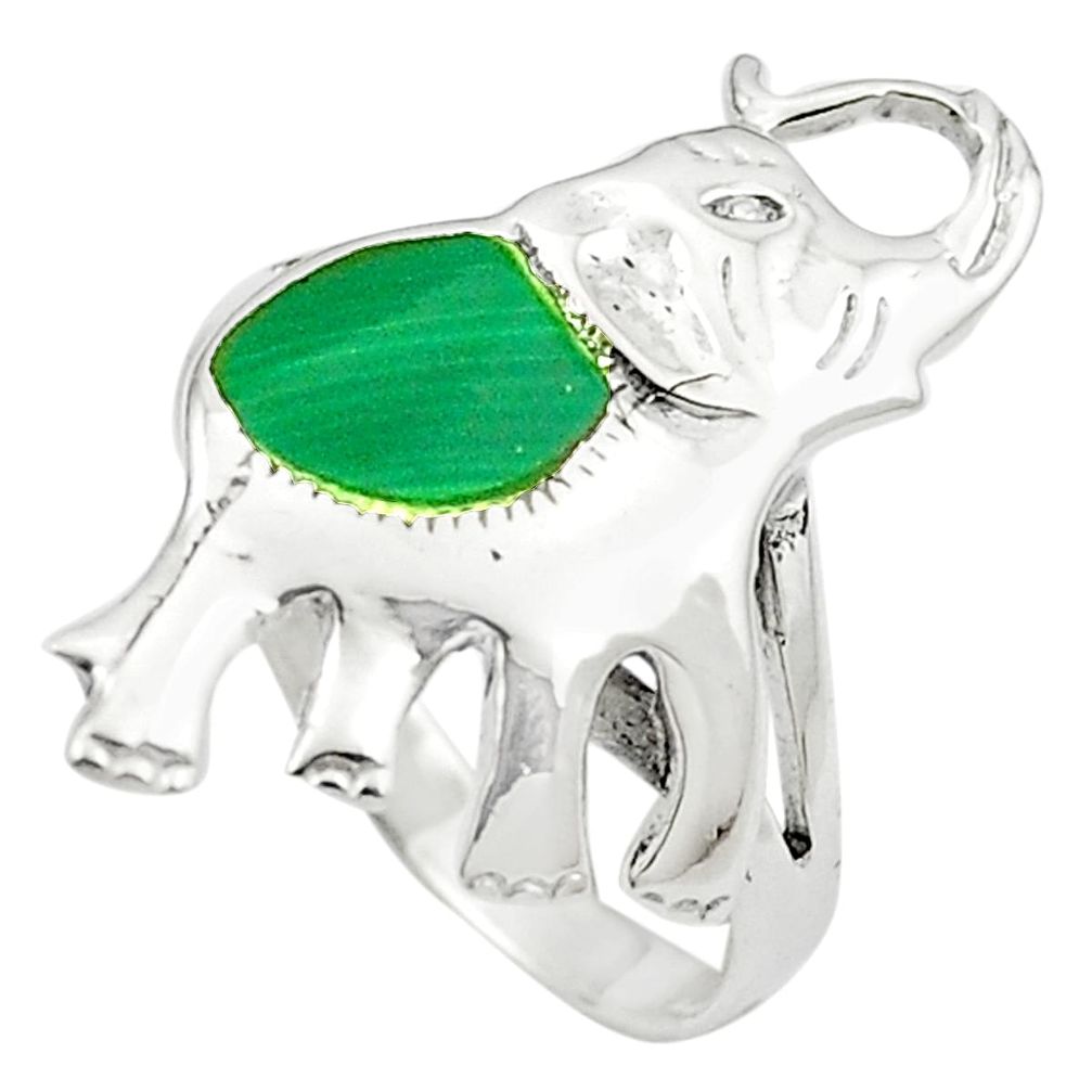 Green malachite (pilot's stone) 925 silver elephant ring size 5.5 a84688